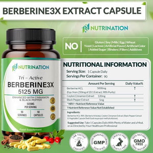 Berberine High Strength 5125mg – Pure HCL for Blood glucose, Diabetes &Metabolic Support supplement price In Bangladesh