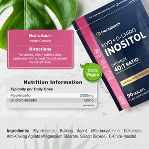 Horbaach Myo Inositol & D-Chiro Inositol Complex 2000mg – 40:1 Optimum Ratio for Women's Wellness PCOS Support supplement price In Bangladesh